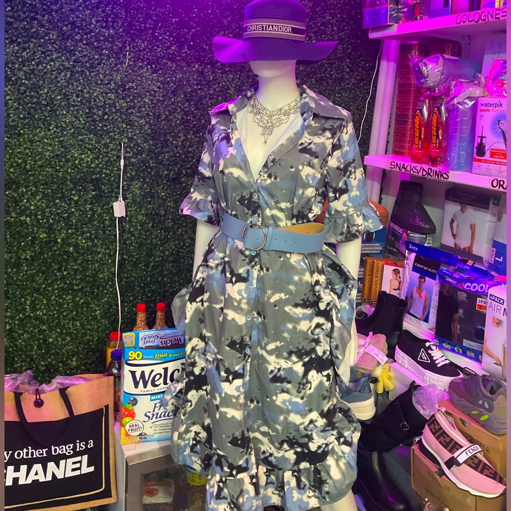 Ruffle Trim Print Dress🫐🤍